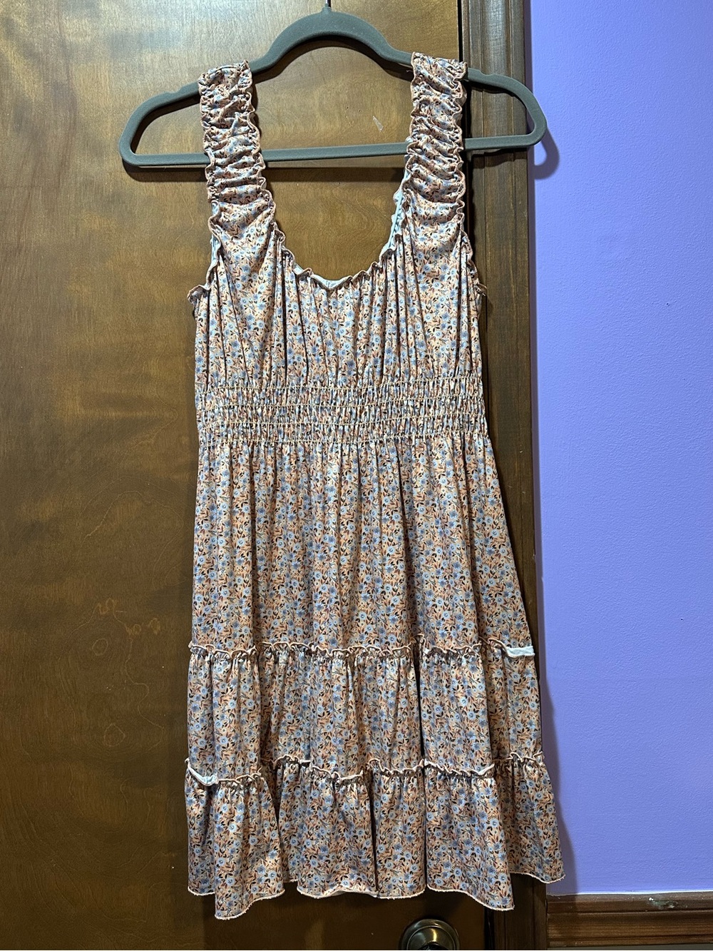 Altar'd State Tan Floral Tiered Sundress with Shirred Waist